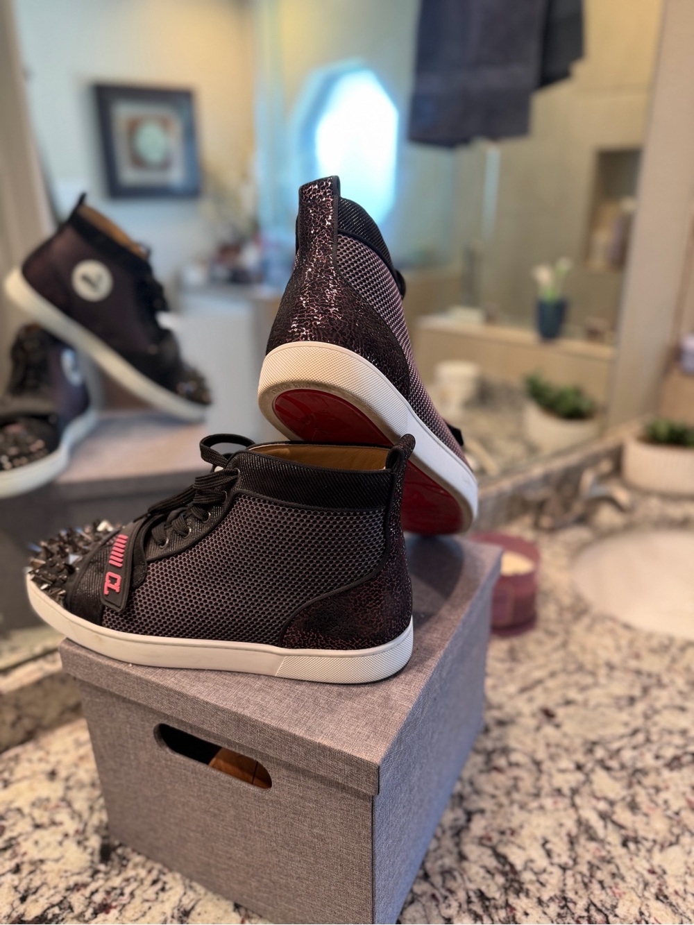 Christian Louboutin Black Spike-Accent High-Top Sneakers - Picture 3 of 3